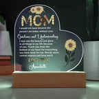 To My Mom – Heart-Shaped Sunflower Acrylic Plaque with Message of Gratitude from Daughter | A Beautiful Tribute to Your Guidance and Understanding
