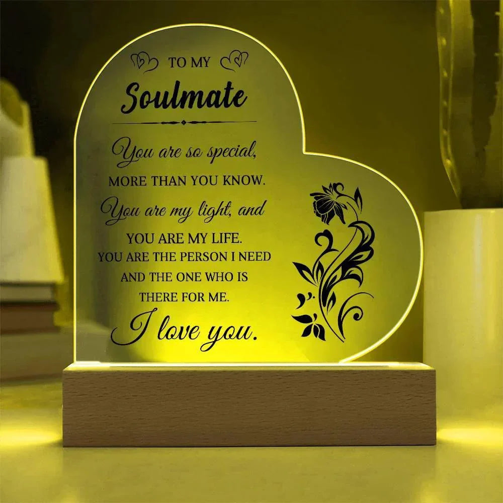 Heartfelt Gift for Soulmate - You are My Light - Heart Shaped Acrylic Plaque