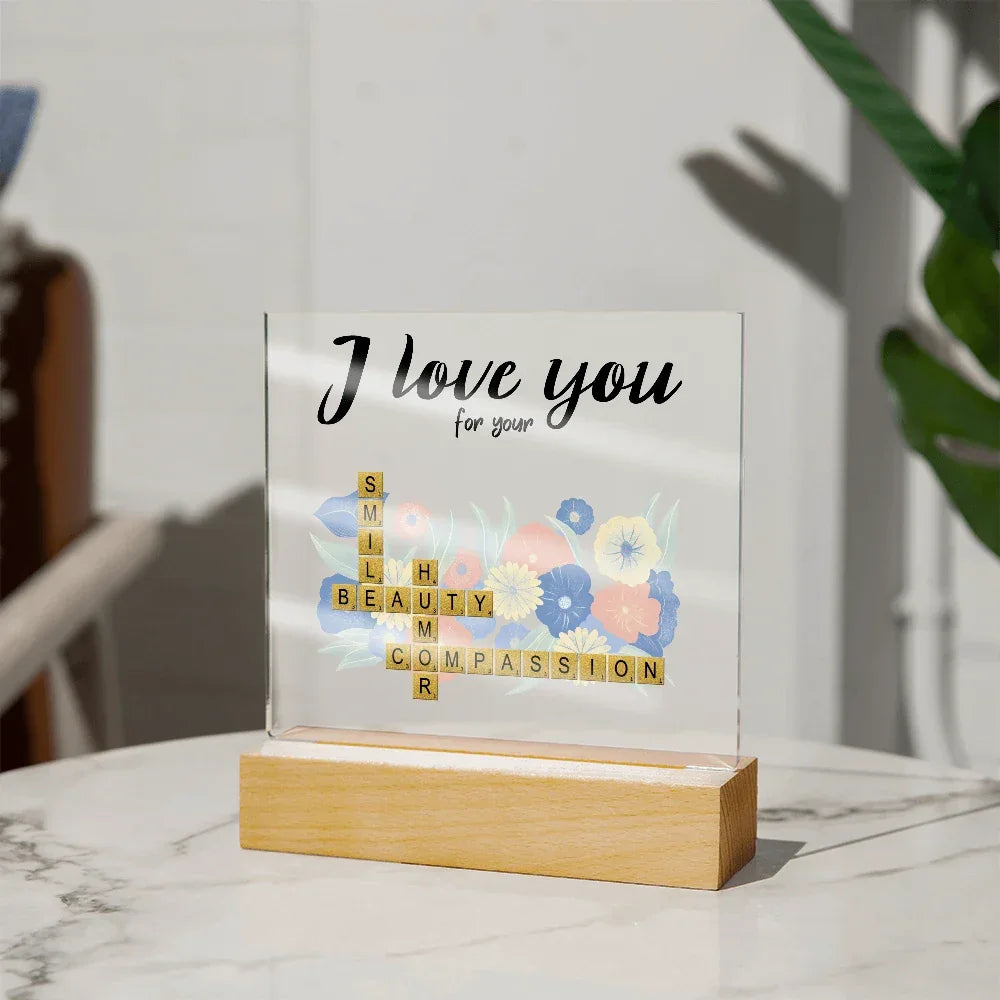 Personalized Crossword Puzzle Acrylic Plaque - Valentine's Day, Anniversary, Birthday Gift for Soulmates