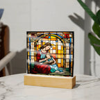 Mother and Child Reading Together Stained-Glass Style LED Acrylic Plaque – A Heartfelt Gift for Moms and Book-Loving Families