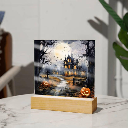 All Hallow's Haunt: Spooky Mansion Display Acrylic Plaque - Mallard Moon Gift Shop