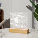Cat Mom with Tattoos Acrylic Square Plaque with LED Wooden Base