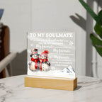 To My Soulmate Acrylic Plaque – Romantic Snowman Couple LED Light Gift | “You're My Favorite Everything” Christmas Keepsake