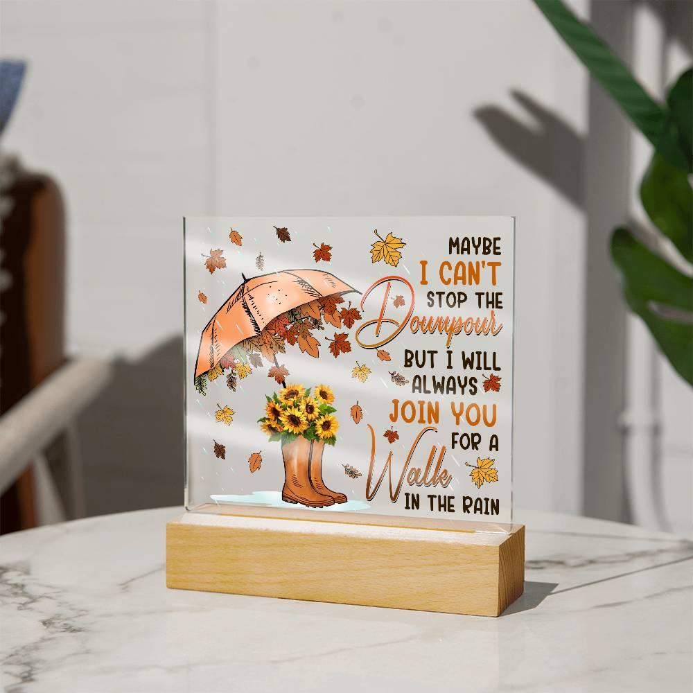 Best Friend Join You for a Walk in the Rain Acrylic Square Plaque with LED Wood Base - Mallard Moon Gift Shop