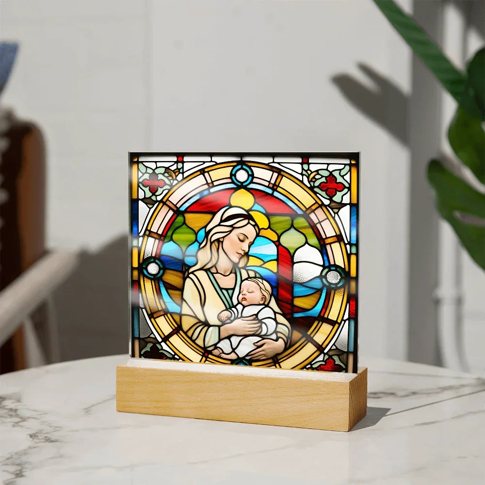 Forever Cradled Stained Glass Style LED Acrylic Plaque – A Touching Tribute for New Moms and Baby Celebrations