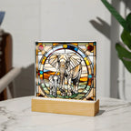 Elephant Mother and Baby Calf - Stained Glass Style LED Acrylic Plaque – A Symbol of Strength, Love, and Family