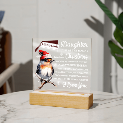 To My Lovely Daughter Robin Acrylic Plaque – Christmas LED Light Gift from Mom or Dad | Heartfelt Holiday Keepsake