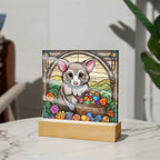 Possum LED Acrylic Plaque, Night Light – Spring Flowers & Easter Egg Basket – Wooden Base (Battery or Corded)