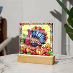 Thanksgiving Turkey Stained-glass Acrylic Square LED Lighted Wooden Base