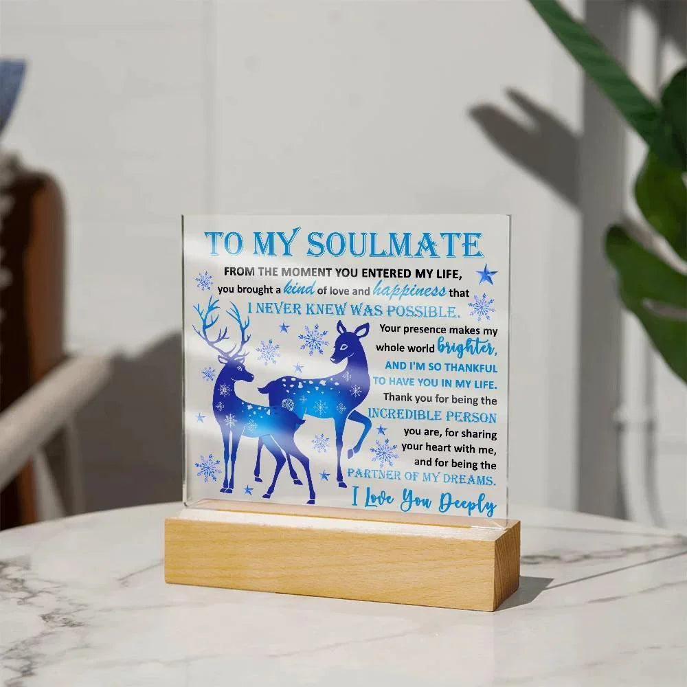 Soulmate - Partner Of Dreams Acrylic Plaque with LED Lighted Wooden Base