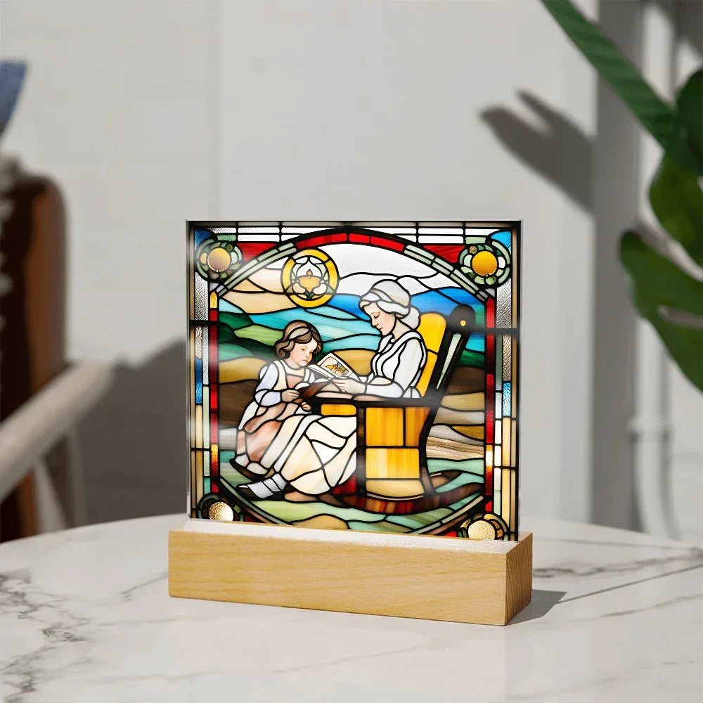 Grandmother and Granddaughter - Stained Glass Style LED Acrylic Plaque – A Touching Gift of Love and Legacy