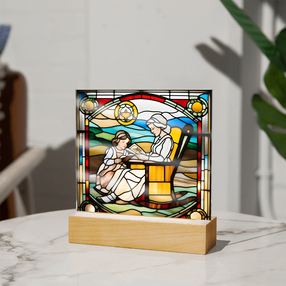 Grandmother and Granddaughter - Stained Glass Style LED Acrylic Plaque – A Touching Gift of Love and Legacy - Mallard Moon Gift Shop