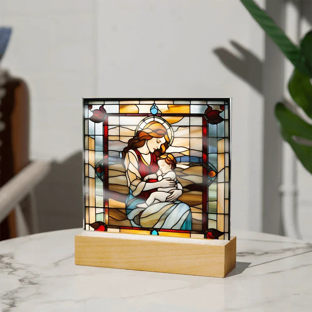Redhead Mother and Baby - Stained Glass Style LED Acrylic Plaque – A Radiant Keepsake for New Moms and Mother's Day