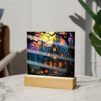 Ghoulish Mansion: Halloween Acrylic Plaque Spooky Haunted House Table-top Decor
