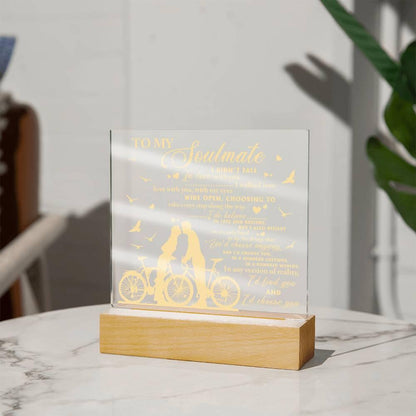Soulmate - I Believe in Fate And Destiny Acrylic Plaque with Lighted LED Wooden Base - Mallard Moon Gift Shop