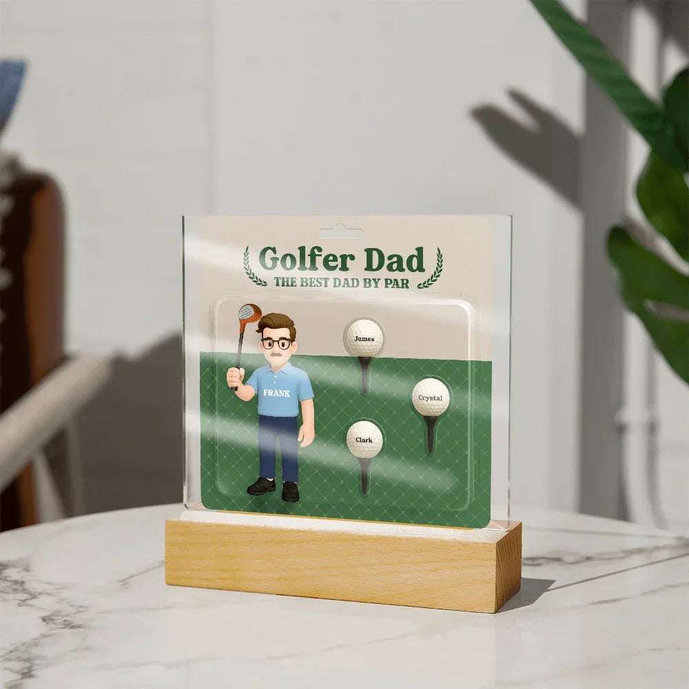 Golfer Dad Personalized Gift Plaque – Custom Golf Balls with Kids' Names – “The Best Dad by Par” Father's Day Gift from Children