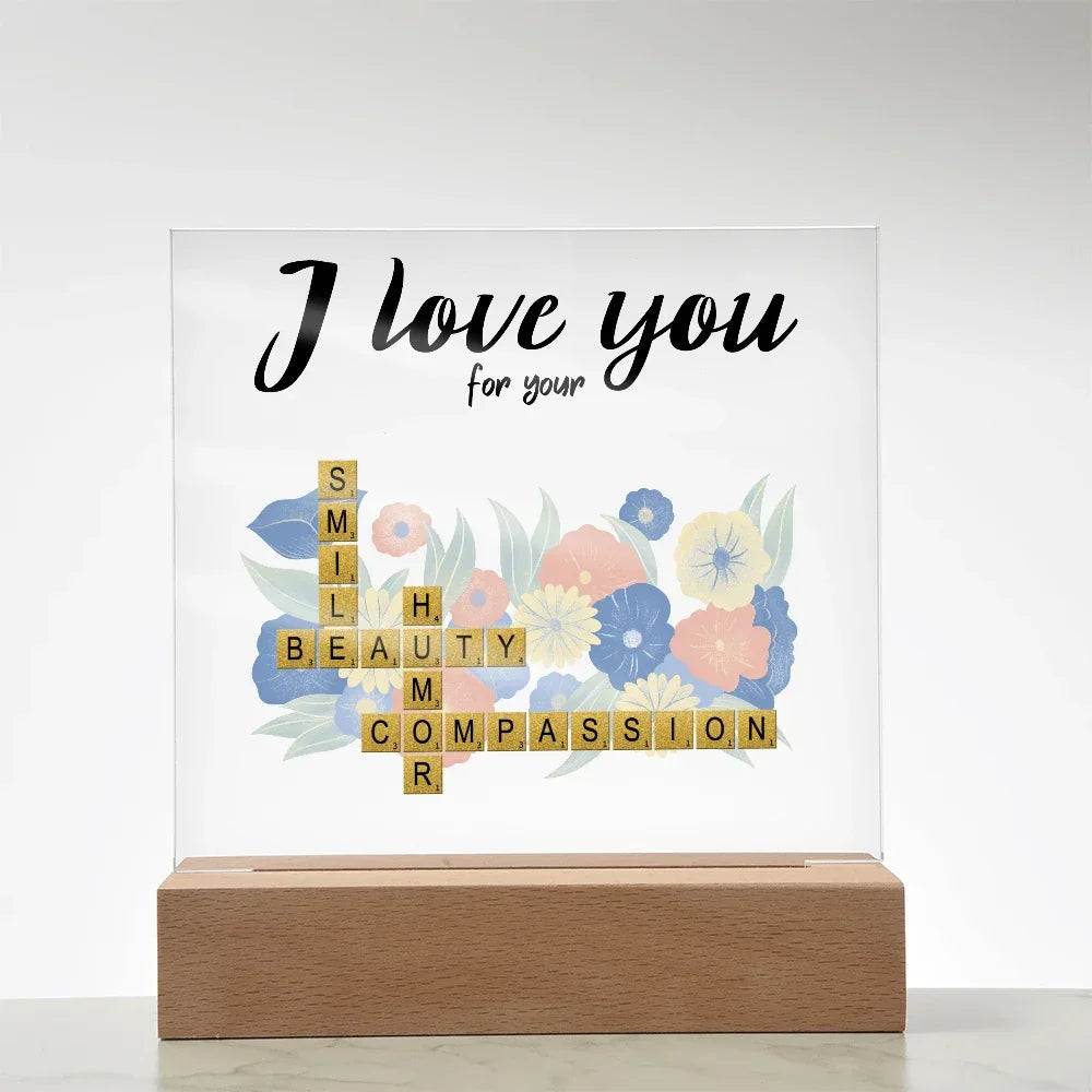 Personalized Crossword Puzzle Acrylic Plaque - Valentine's Day, Anniversary, Birthday Gift for Soulmates