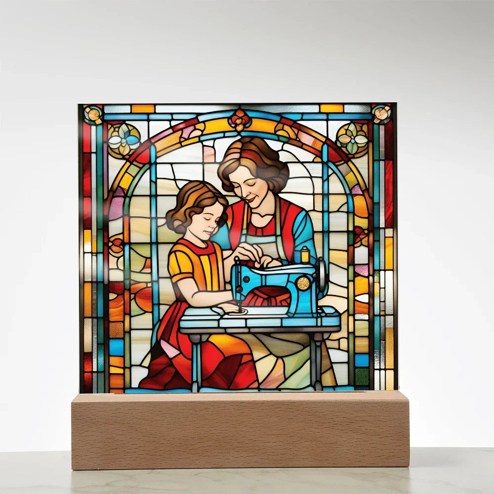 Sewing Together - Stained Glass Style LED Acrylic Plaque – A Heartfelt Gift for Quilters, Crafters, and Mothers