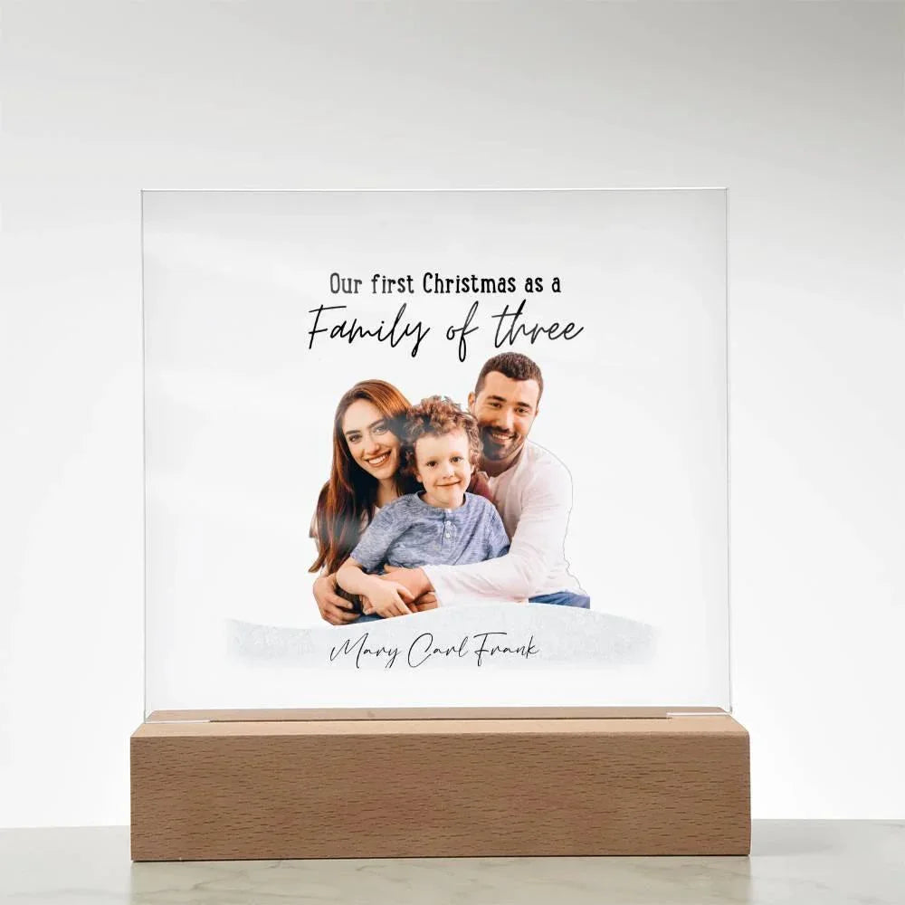 Family Acrylic Plaque – “Our First Christmas as a Family of…” | Custom Name & Family Size Light-Up Holiday Gift