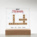 Personalized Crossword Puzzle Merry Christmas Acrylic Plaque with Lighted LED Wooden Base