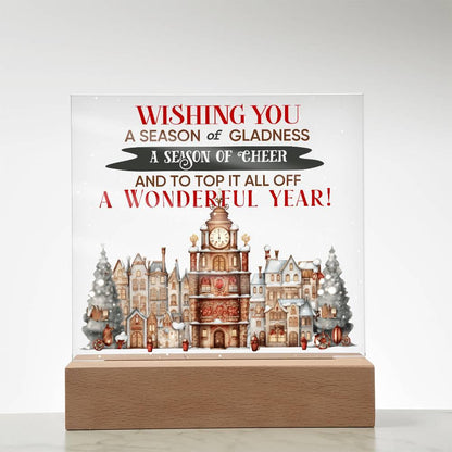 Wishing You a Season of Gladness Holiday Acrylic Plaque with Lighted LED Wooden Base - Mallard Moon Gift Shop