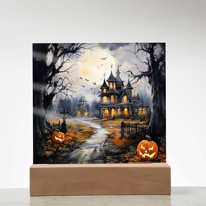 All Hallow's Haunt: Spooky Mansion Display Acrylic Plaque - Mallard Moon Gift Shop