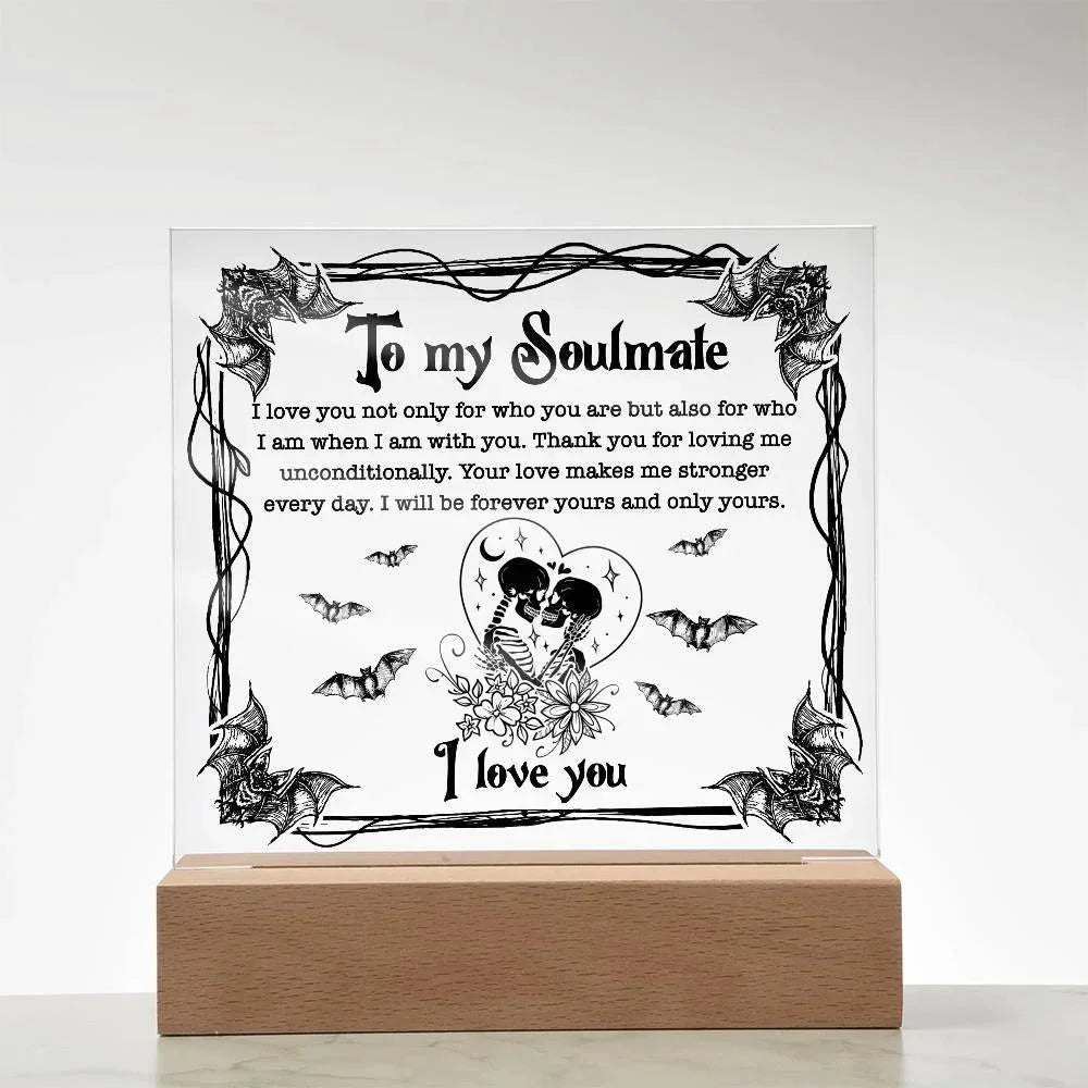 Soulmate - Forever Yours - Halloween Acrylic Square Plaque with LED Wooden Base