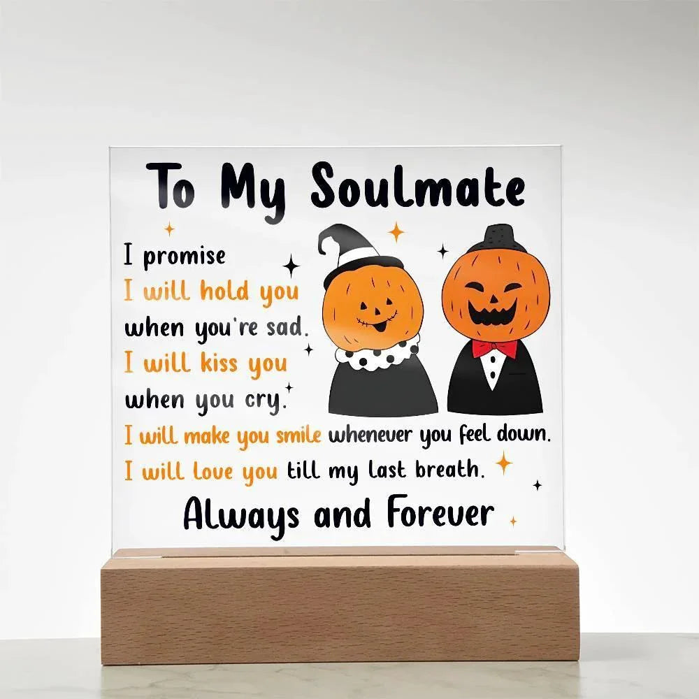 Soulmate - Love You Til My Last Breath Halloween Pumpkin with LED Lighted Wooden Base