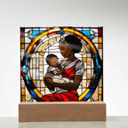 Black Mother and Baby Stained Glass Style LED Acrylic Plaque – A Powerful Tribute for New Moms and Mother's Day