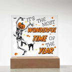 Halloween Decor - The Most Wonderful Time of the Year Acrylic Square Plaque with LED Wooden Base
