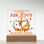 Fall for Jesus Acrylic Plaque – Christian Fall Décor with Cross and Pumpkins | Faith-Based LED Light Display Gift