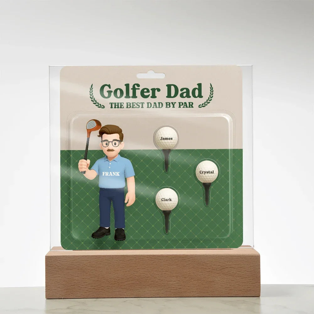 Golfer Dad Personalized Gift Plaque – Custom Golf Balls with Kids' Names – “The Best Dad by Par” Father's Day Gift from Children