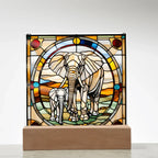 Elephant Mother and Baby Calf - Stained Glass Style LED Acrylic Plaque – A Symbol of Strength, Love, and Family