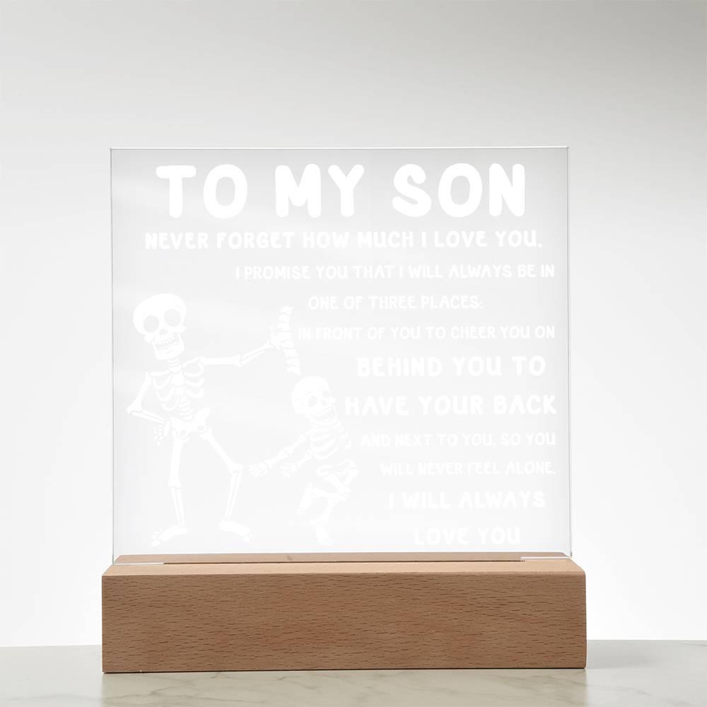Son - Never Feel Alone Halloween Acrylic Square Plaque with LED Wooden Base - Mallard Moon Gift Shop