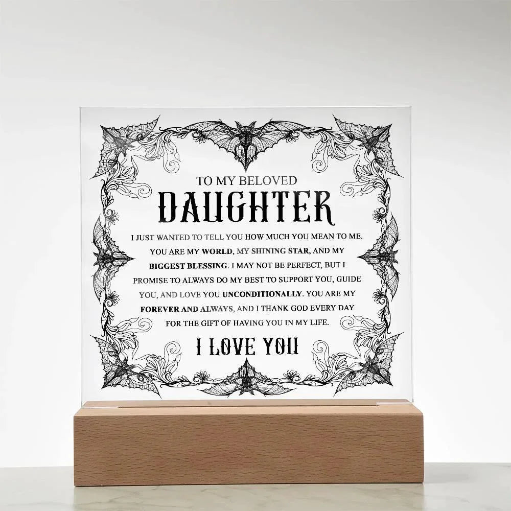 Daughter - Biggest Blessing Halloween Acrylic Square Plaque with LED Wooden Base