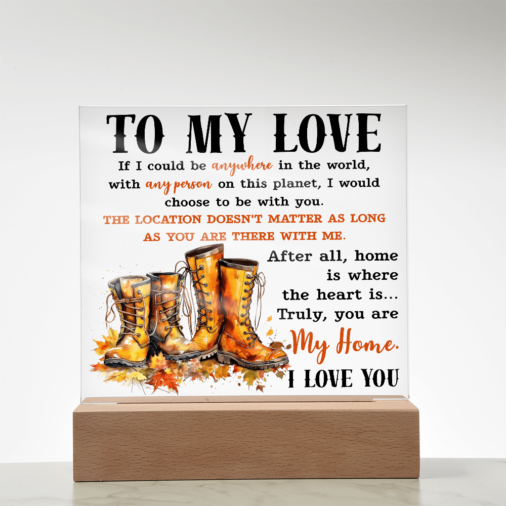 To My Love Acrylic Plaque – Romantic Fall Gift for Husband, Wife, or Partner | “You Are My Home” LED Light Display