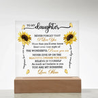 Daughter Sunflower Acrylic Plaque with LED Lighted Wooden Base Meaningful Birthday, Graduation, or Christmas Present Gift from Mom