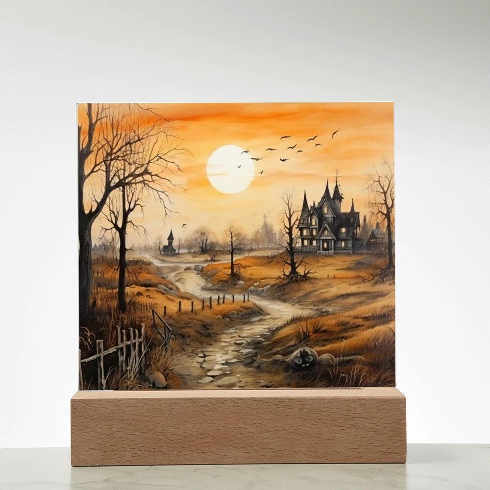 Ghost Manor: Acrylic Halloween Plaque Haunted House Table-top Lighted Decoration