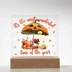 Halloween Decor - Most Wonderful Time of The Year Acrylic Square Plaque with LED Wooden Base