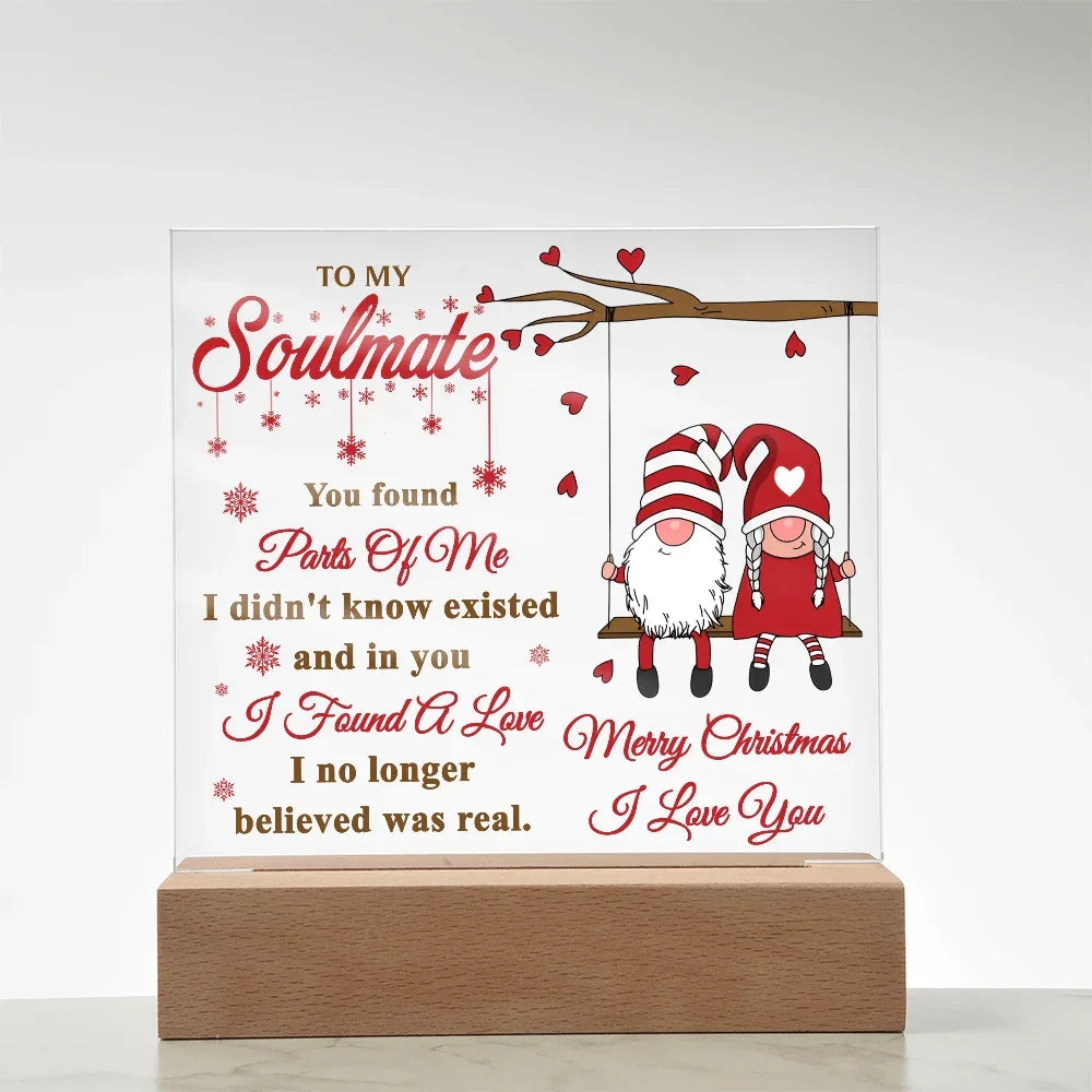 To My Soulmate Acrylic Plaque – Gnome Couple LED Light Gift | Romantic “I Found a Love” Christmas Keepsake