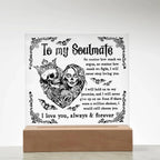 Soulmate - Never Stop Loving You - Halloween Acrylic Square Plaque with LED Wooden Base