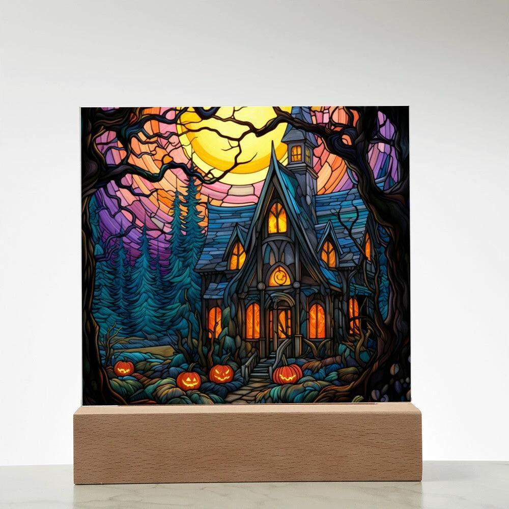 Ghoulish Mansion: Halloween Acrylic Plaque Spooky Haunted House Table-top Decor