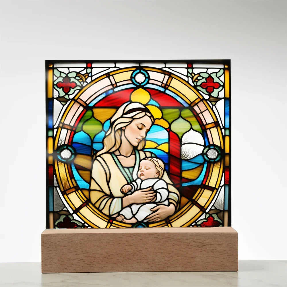 Forever Cradled Stained Glass Style LED Acrylic Plaque – A Touching Tribute for New Moms and Baby Celebrations