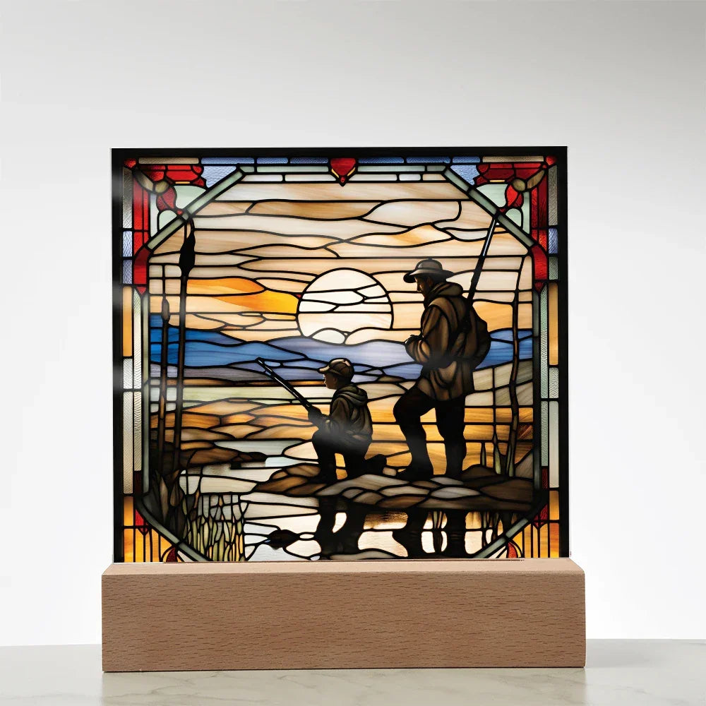 Father and Son Duck Hunting - Stained Glass Style LED Acrylic Plaque – A Meaningful Gift for Hunters and Outdoorsmen