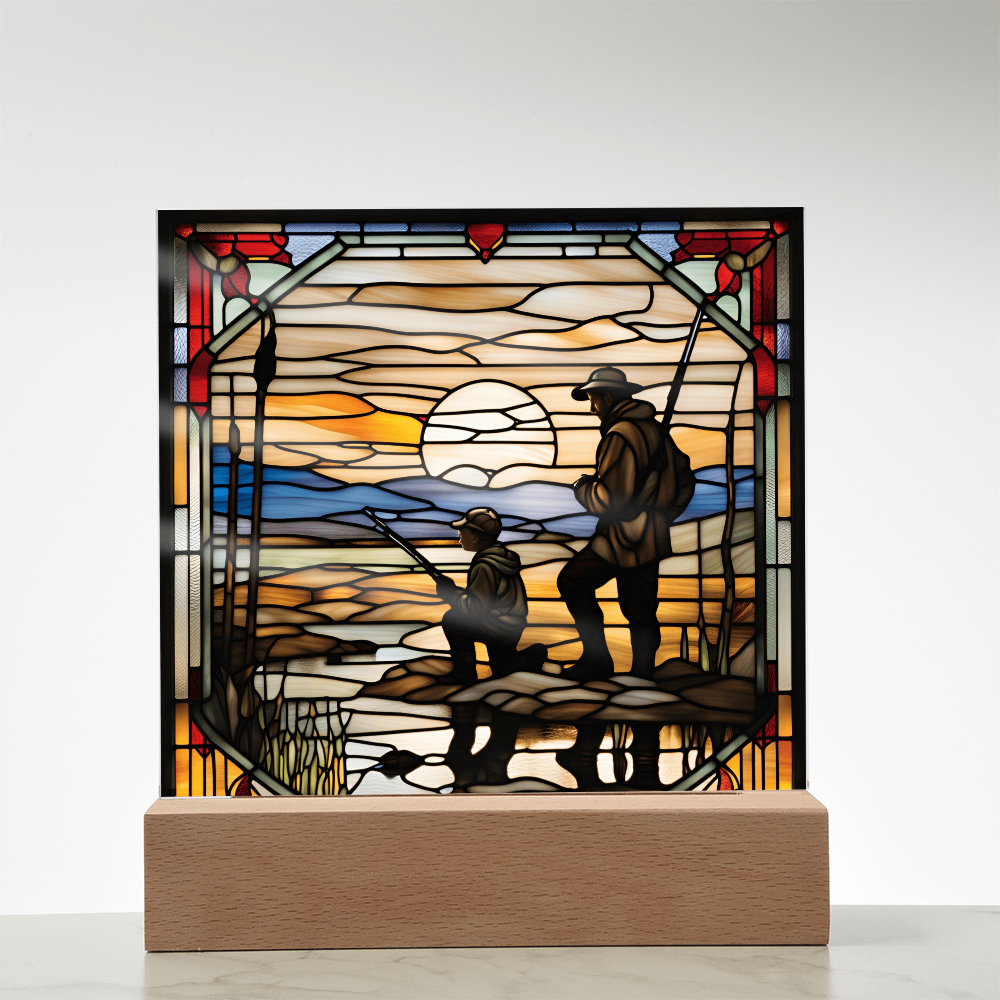 Father and Son Duck Hunting - Stained Glass Style LED Acrylic Plaque – A Meaningful Gift for Hunters and Outdoorsmen - Mallard Moon Gift Shop