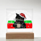 Christmas Santa's Naughty List Acrylic Square Plaque with LED Wooden Base