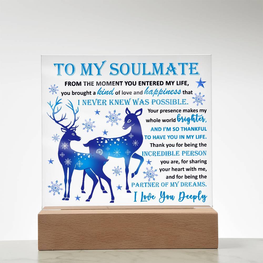 Soulmate - Partner Of Dreams Acrylic Plaque with LED Lighted Wooden Base - Mallard Moon Gift Shop