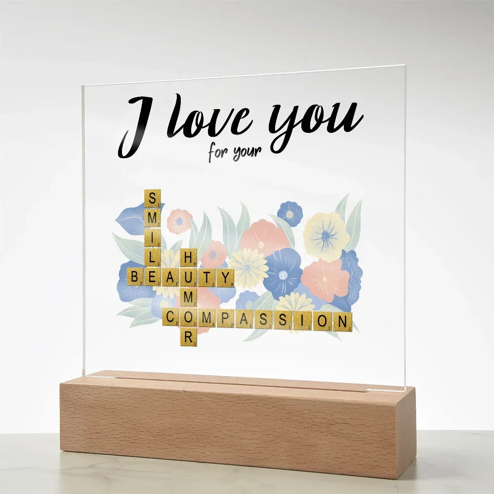 Personalized Crossword Puzzle Acrylic Plaque - Valentine's Day, Anniversary, Birthday Gift for Soulmates