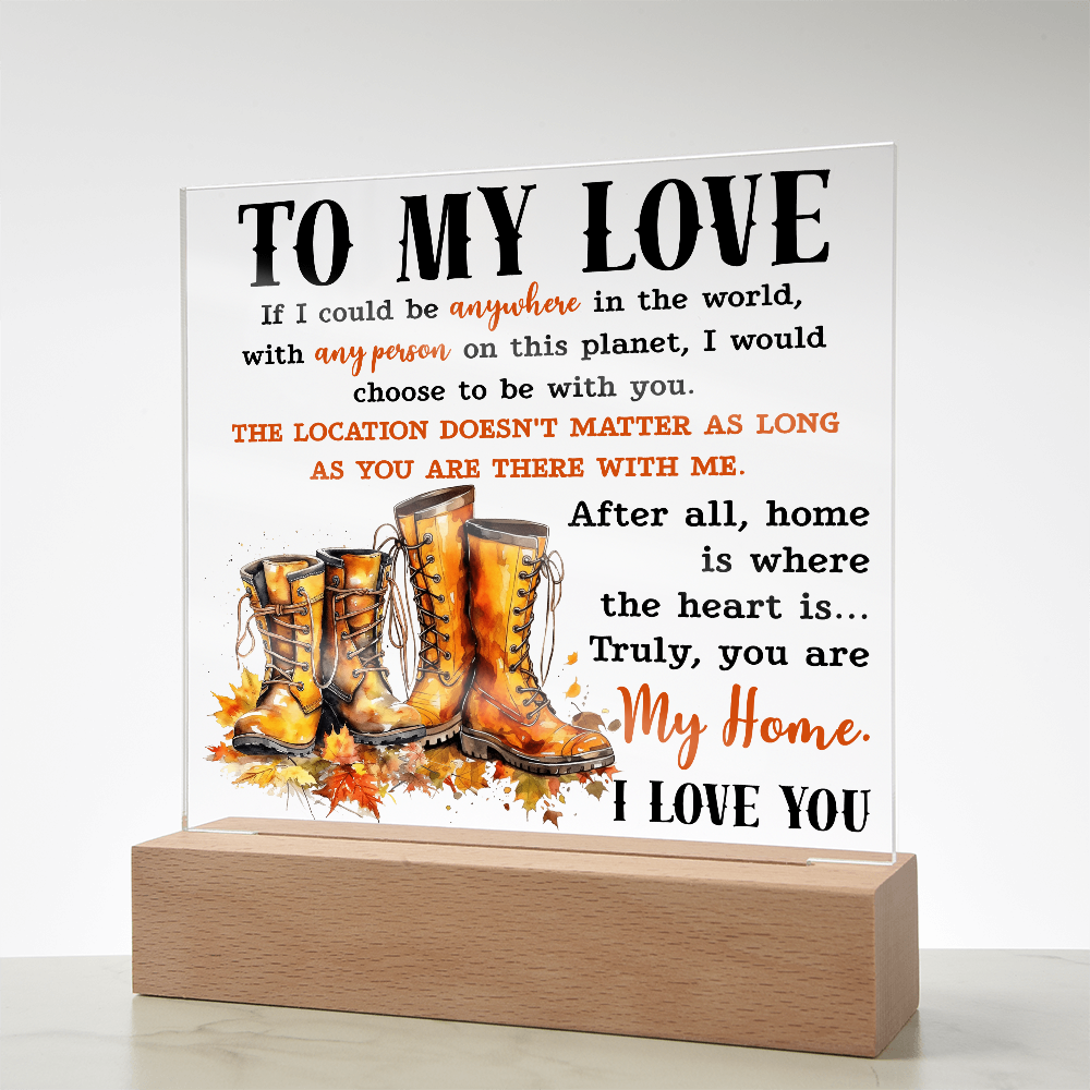 To My Love Acrylic Plaque – Romantic Fall Gift for Husband, Wife, or Partner | “You Are My Home” LED Light Display