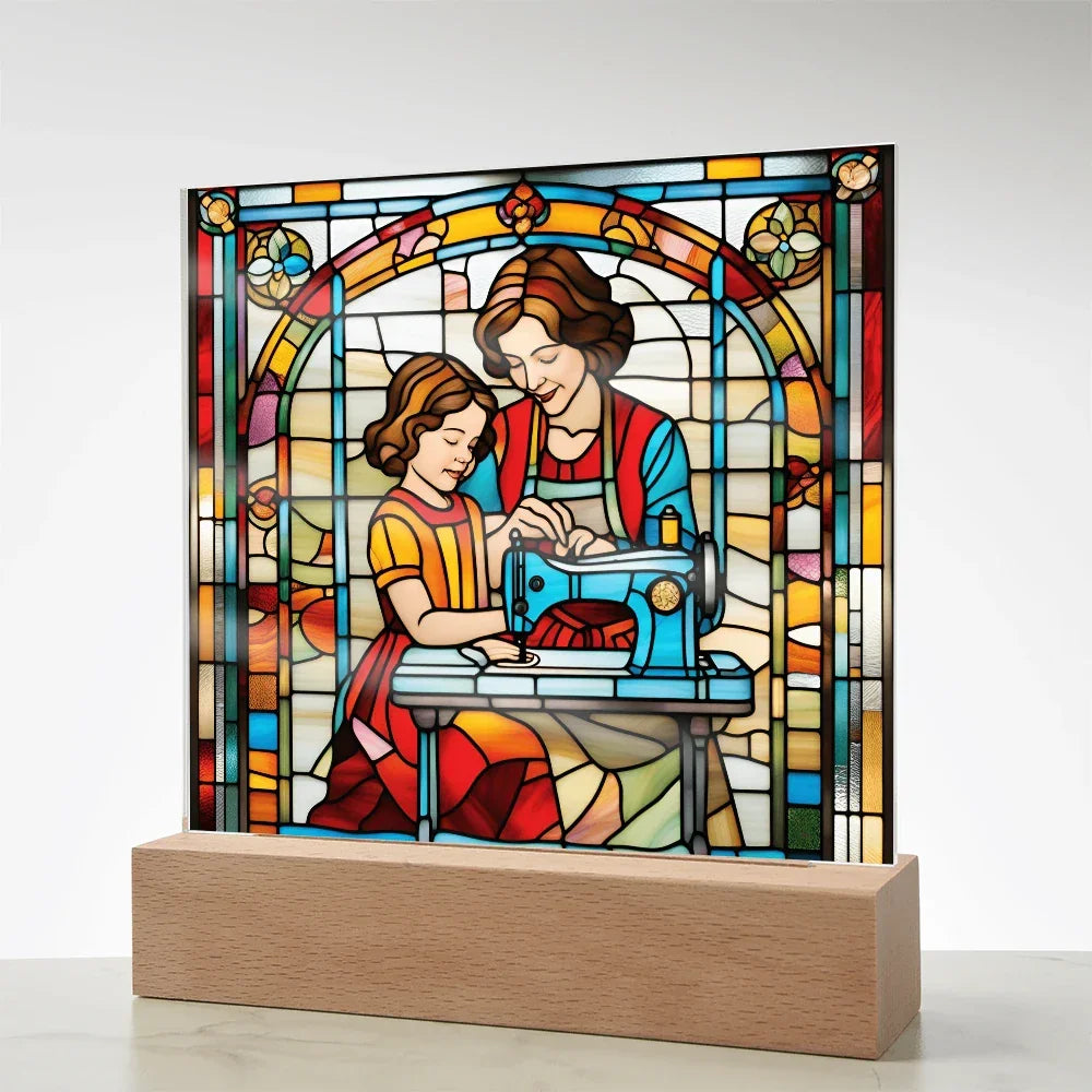 Sewing Together - Stained Glass Style LED Acrylic Plaque – A Heartfelt Gift for Quilters, Crafters, and Mothers